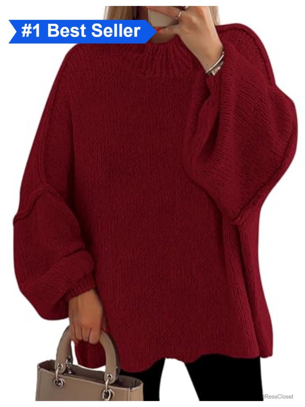 Oversized Mock Neck Chunky Knit Pullover Sweater Long Sleeve